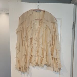 Elegant Cream Ruffled Blouse